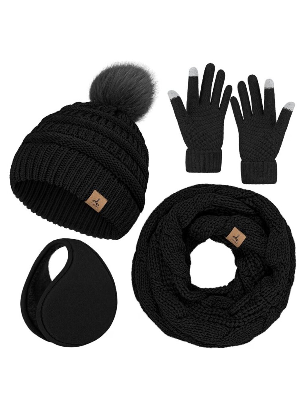 Winter Beanie Hat Scarf Gloves Set with Ear Muff Warmer for Women